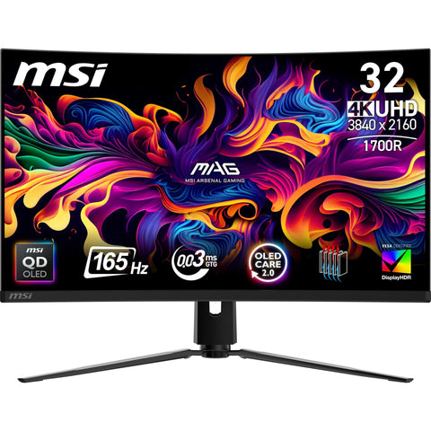 MSI MAG 321CUP QD-OLED 32-inch 3840 x 2160 (UHD) Computer Monitor, 165Hz, Adaptive-Synch, HDMI, DP Port, VESA Mountable, Tilt, Speaker, 0.03ms, Black