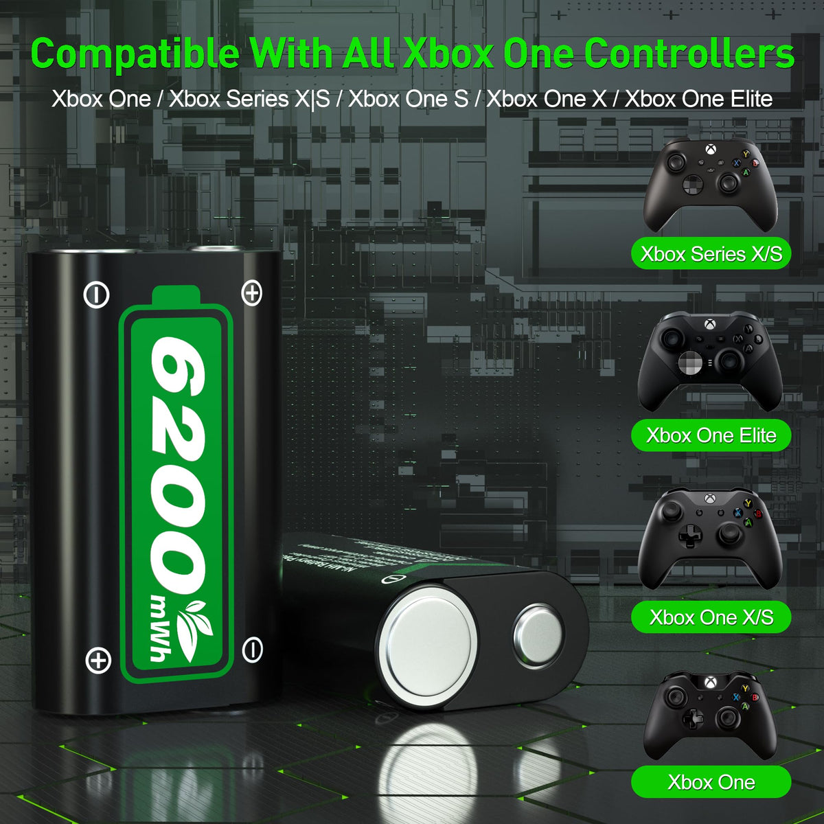 Ukor Fast Charging 2x6200mWh Rechargeable Battery Packs with Charger for Xbox One/Xbox Series X|S Xbox One S/Xbox One X/Xbox One Elite Wireless Controller, Lasting Intelligent Protection