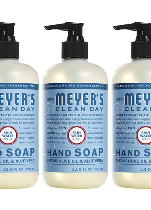 MRS. MEYER'S CLEAN DAY Hand Soap, Made with Essential Oils, Biodegradable Formula, Rain Water, 12.5 fl. oz - Pack of 3