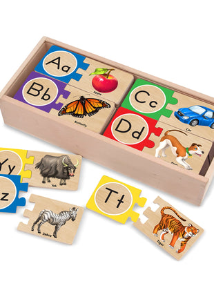 Melissa & Doug Self-Correcting Alphabet Wooden Puzzles with Storage Box (52 pcs) ABC Puzzles, Wooden Alphabet Puzzle for Kids Ages 4+