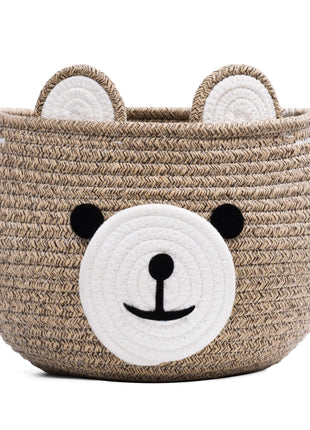 CherryNow Baby Basket for Nursery, Bear Gift Baskets for Kids, Baby Shower Basket with Handles, Small Cute Animal Baskets, Light Brown, 10.5 inchD x 8.5 inchH