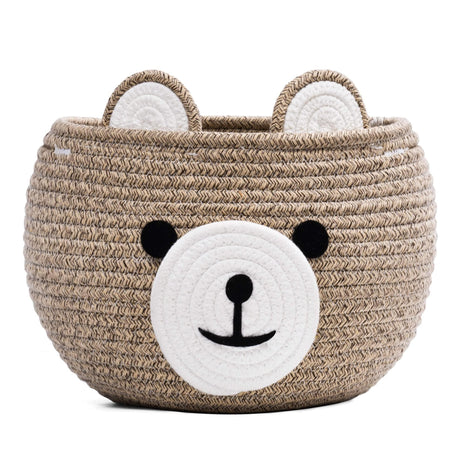 CherryNow Baby Basket for Nursery, Bear Gift Baskets for Kids, Baby Shower Basket with Handles, Small Cute Animal Baskets, Light Brown, 10.5 inchD x 8.5 inchH