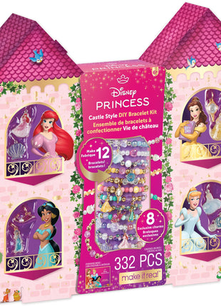 Make It Real: Disney Princess: Castle Style DIY Bracelet Kit - 332 pcs Jewelry Set, Create 12 Bracelets, 8 Exclusive Charms, Girls & Kids Ages 6+