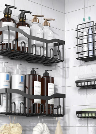EUDELE Adhesive Shower Caddy, 5 Pack Rustproof Stainless Steel Bath Organizers With Large Capacity, No Drilling Shelves for Bathroom Storage & Home Decor