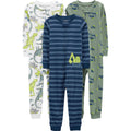 Simple Joys by Carter's Baby Boys' 3-Pack Snug Fit Footless Cotton Pajamas, Blue Stripe/Green Trucks/White Dinosaur, 3T