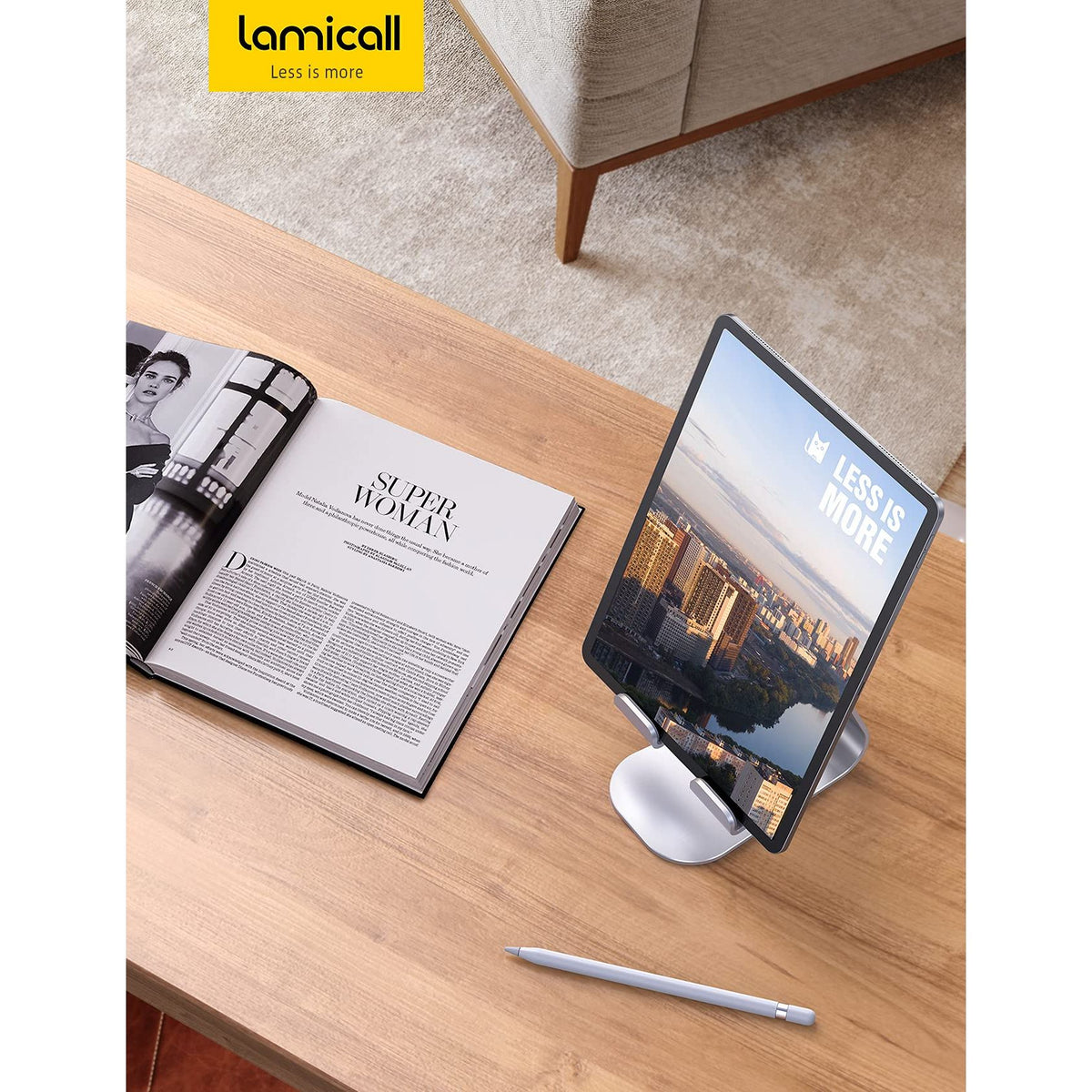 Lamicall Tablet Stand, Adjustable Tablet Holder - Desktop Stand Dock Holder Compatible with 4-13" Tablets Such as iPad Pro 11, 9.7, 10.5, 12.9 Air Mini, Kindle, Tab, iPhone Air 17 Pro Max, Silver