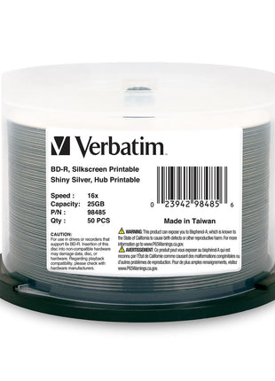 Verbatim 98485 16x Blu-Ray, Shiny Silver, 50/Pack