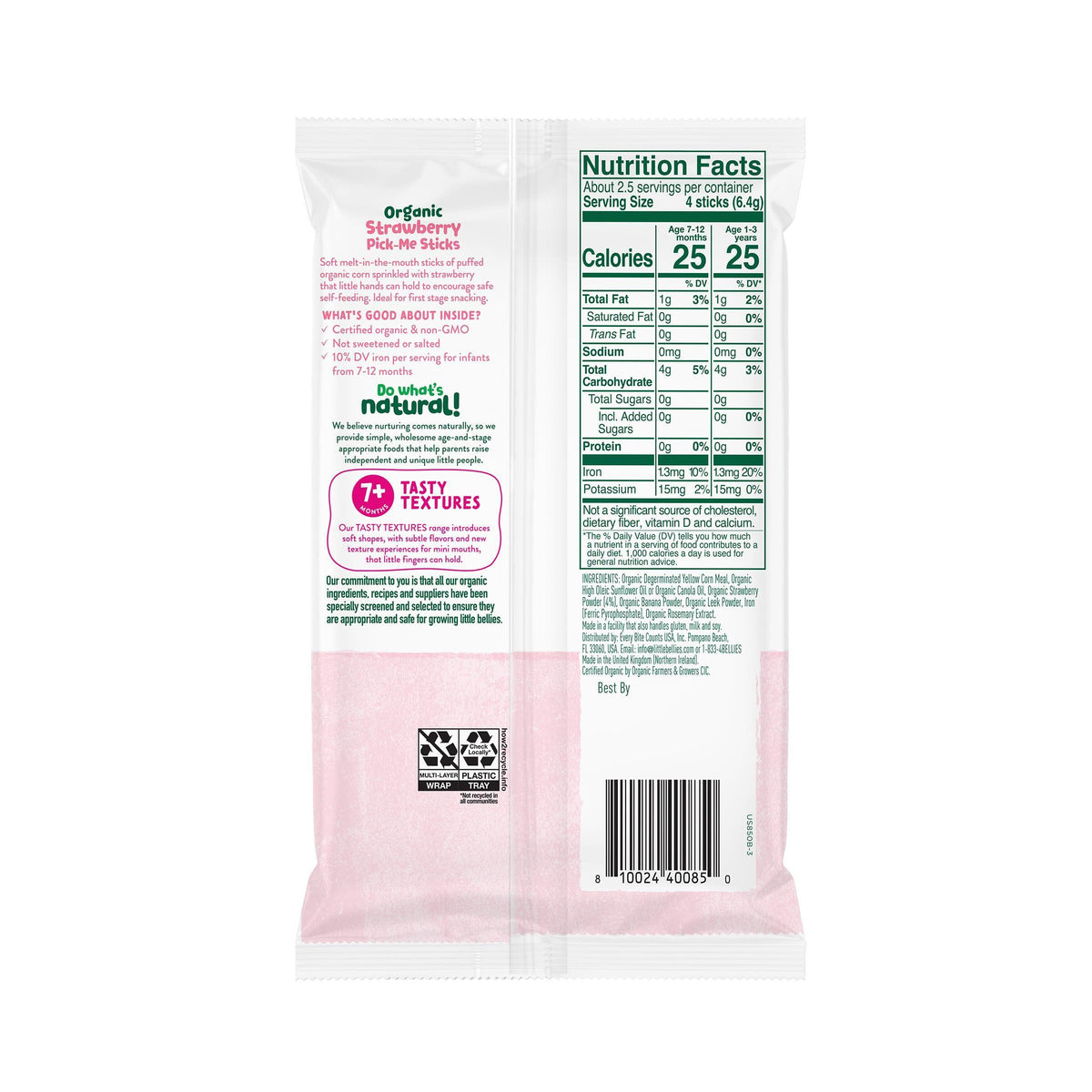 Little Bellies Organic Strawberry Pick-Me Sticks Baby Snack (Pack of 5 x 0.56 oz Individual Packs)