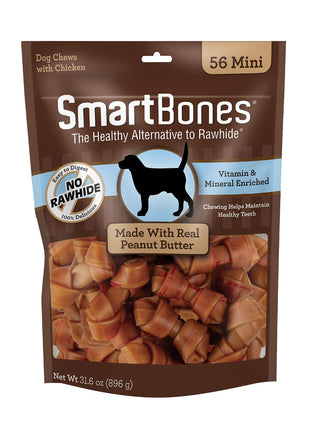 SmartBones Mini Bones With Real Peanut Butter 56 Count, Rawhide-Free Chews For Dogs