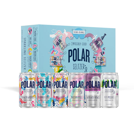 Polar Seltzer Jr Variety Pack, 7.5 fl oz Cans, Pack of 24 Six Flavors, Mini Cans, No Sugar, No Sweeteners
