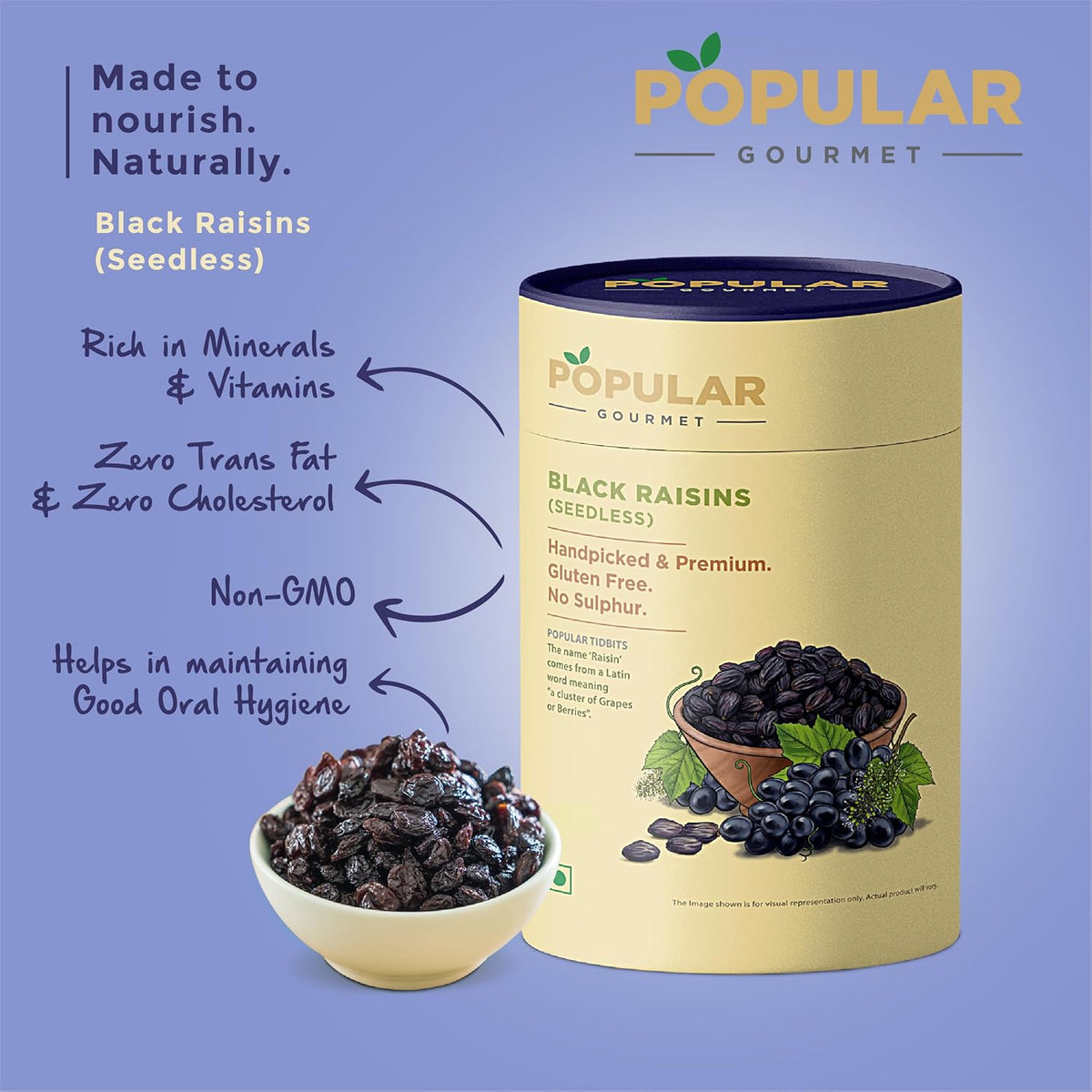 Popular Gourmet Afghani Black raisins Seedless, 200g - Naturally sweet, Kali Kishmish, Source of Potassium, Rich in Iron & Vitamin B, Rich in Antioxidants