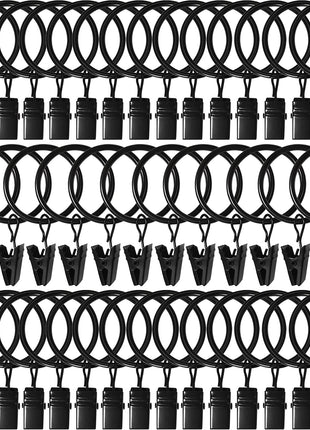40 Pack Curtain Rings with Clips, Drapery Clips with Rings, Drapes Rings 1.26 in Interior Diameter, Fits up to 1 in Curtain Rod, Black