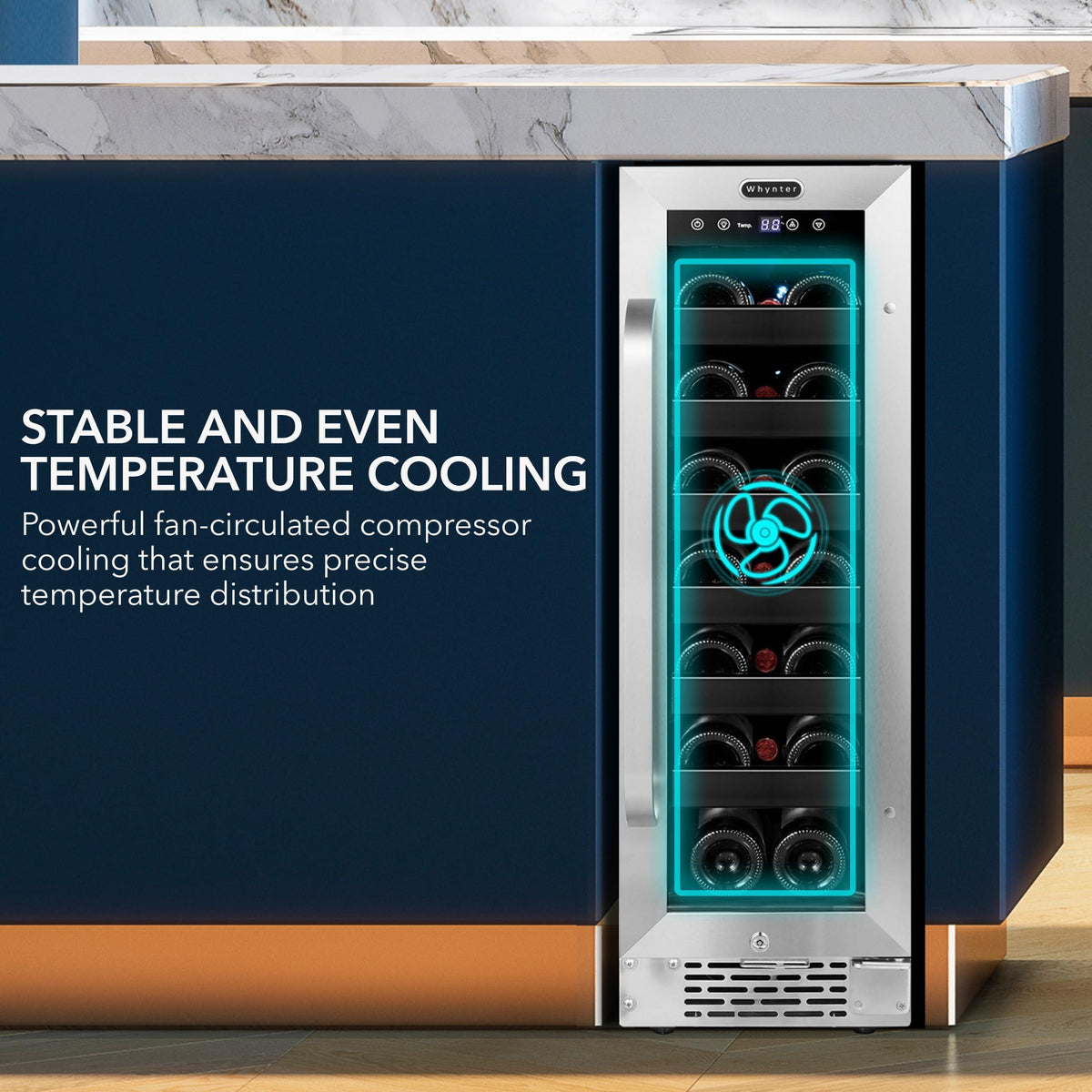 Whynter BWR-208SB 12 inch Built-in 20 Bottle Undercounter Stainless Steel Wine Refrigerator with Reversible Door, Digital Control and Lock