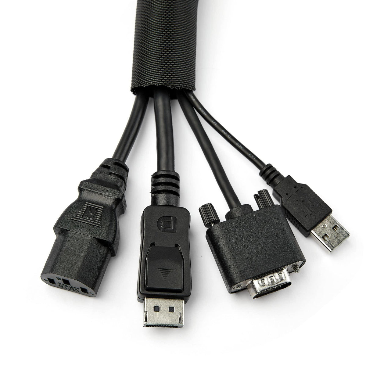 StarTech.com 15' (4.6m) Cable Management Sleeve - Flexible Coiled Cable Wrap - 1.0-1.5" Dia. Expandable Sleeve - Polyester Cord Manager/Protector/Concealer - Black Trimmable Cable Organizer