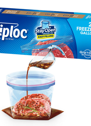 Ziploc Gallon Food Storage Freezer Bags, Stand-Up Bottom, Easy to Fill, 28 Count