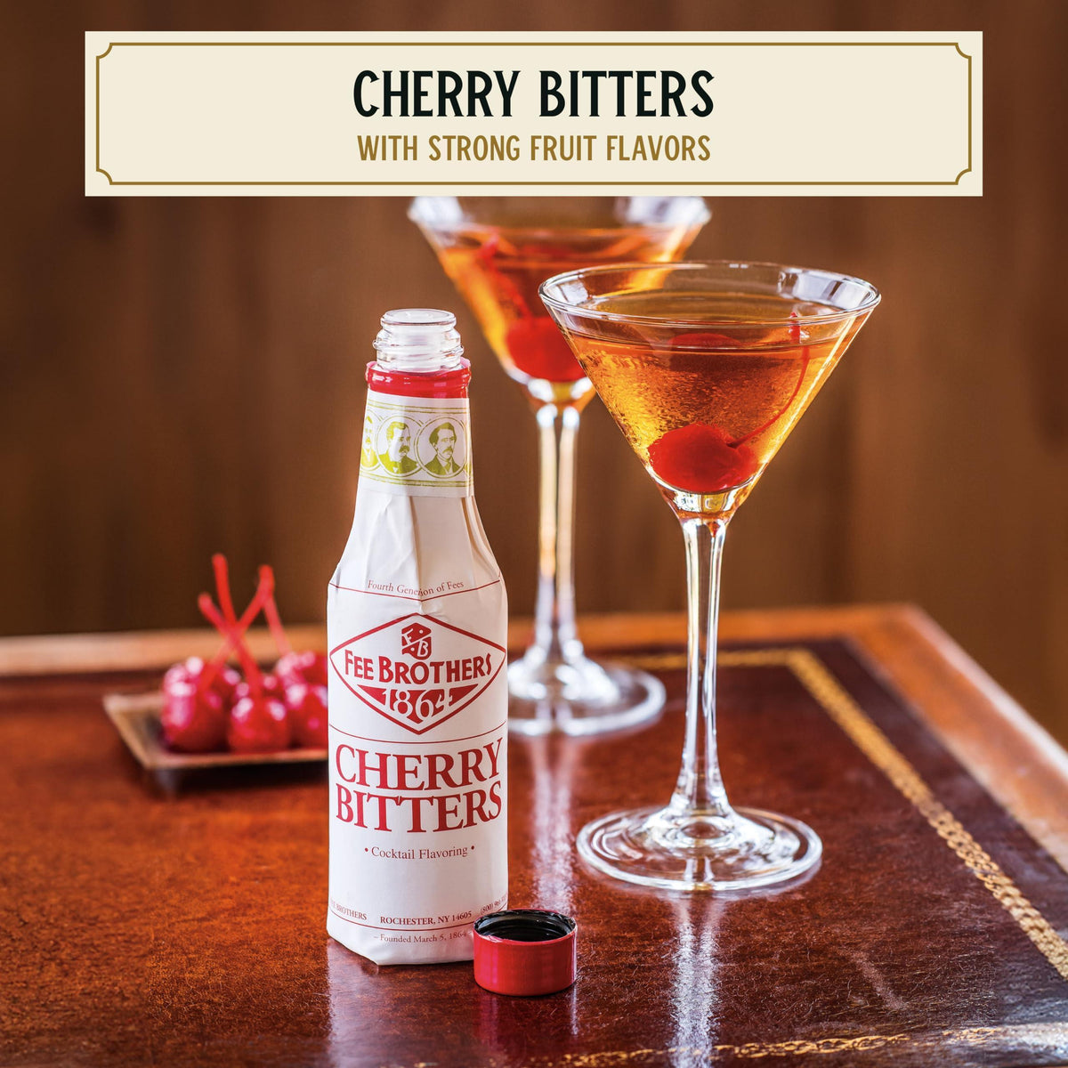 Fee Brothers Cherry Cocktail Bitters - Aromatic Cocktail Mixer & Concentrated Flavoring, Gluten Free, Vegan-Friendly, 5 fl oz