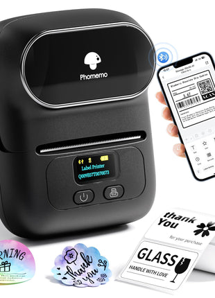 Phomemo M110 Label Makers - Barcode Label Printer Bluetooth Label Maker Portable Thermal Printer for Small Business, Address, Barcode, Logo, Clothing, Mailing, Sticker Printers for Phone & PC, Black