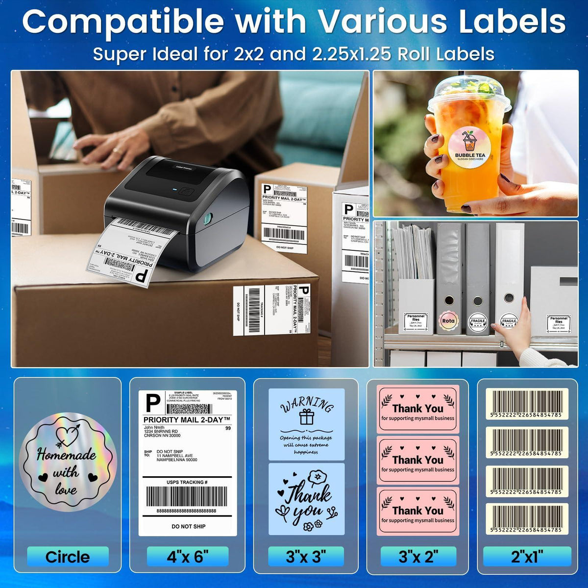 Omezizy Bluetooth Shipping Label Printer 4x6 - D450BT Thermal Label Printer for Shipping Packages, Small Business, Home, Office, Compatible with Amazon, Ebay, Etsy, USPS