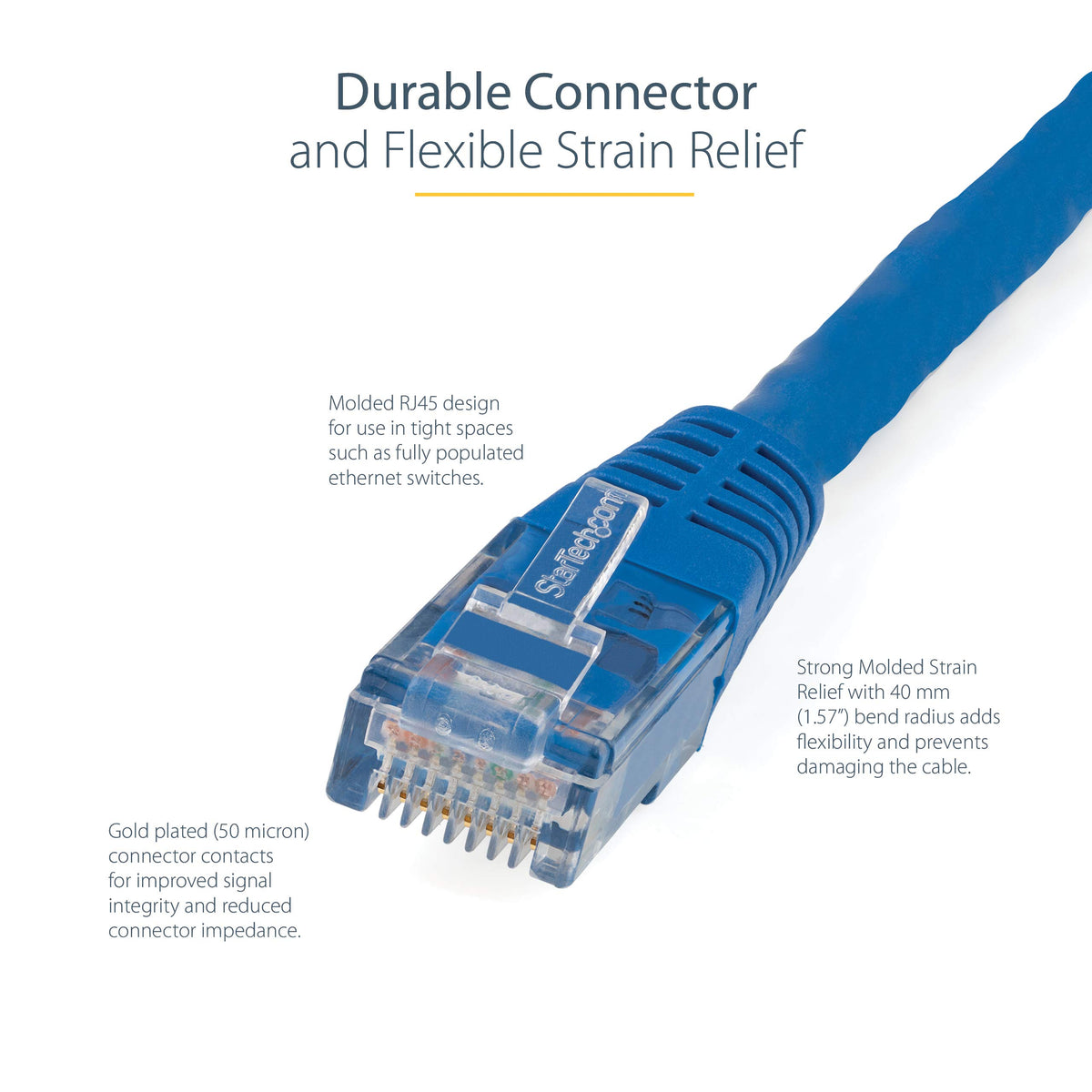StarTech.com 7ft CAT6 Ethernet Cable - Blue CAT 6 Gigabit Ethernet Wire -650MHz 100W PoE RJ45 UTP Molded Network/Patch Cord w/Strain Relief/Fluke Tested/Wiring is UL Certified/TIA (C6PATCH7BL)