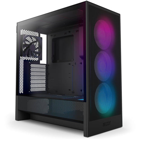NZXT H5 Flow RGB - Compact ATX Mid-Tower PC Case - Black | Compact mid-tower with included F360 RGB Core fans, 360mm radiator support, tempered glass. CAM-ready RGB out of the box.