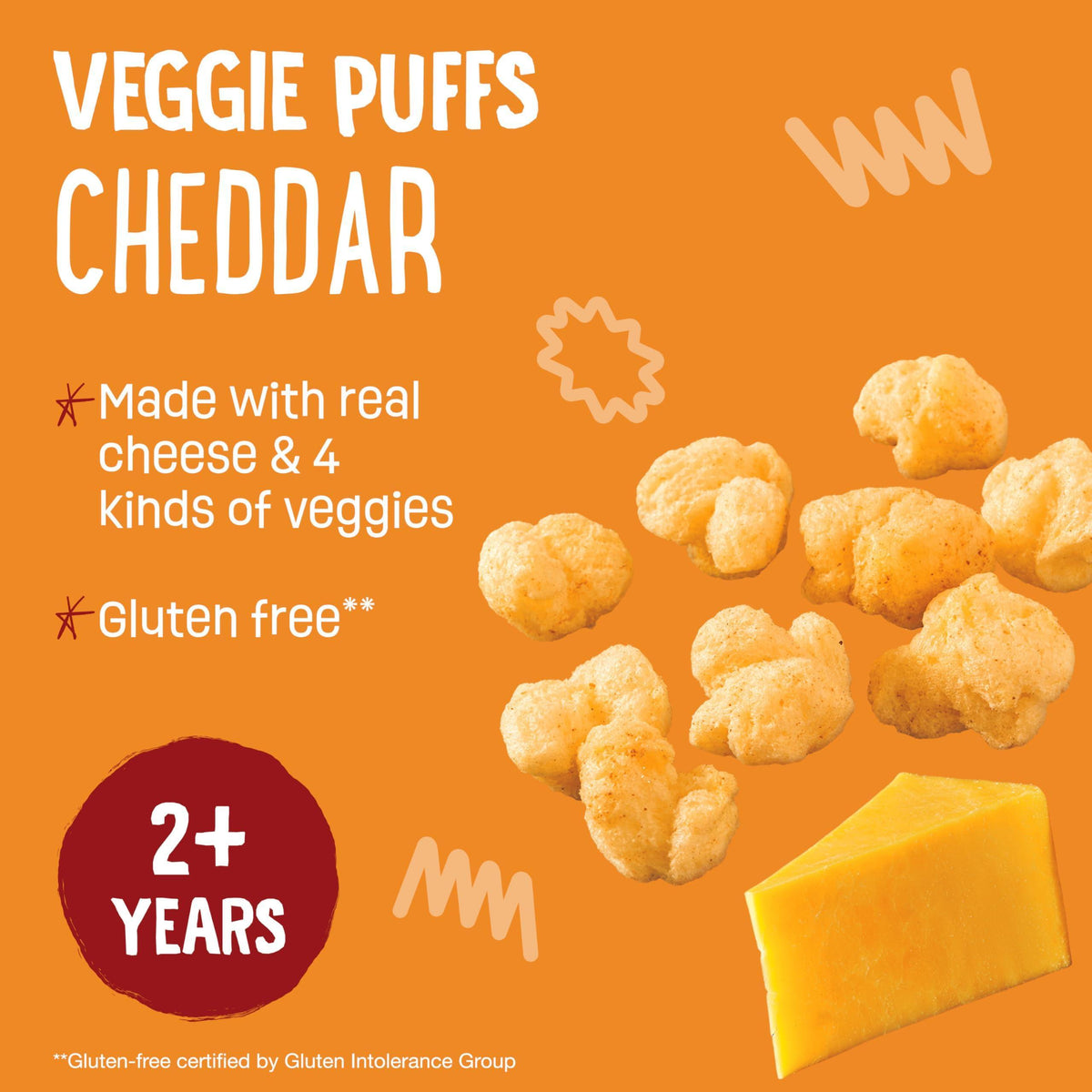 Earth's Best Organic Veggie Puffs for Toddlers 2 Years Old and Up, Cheddar Flavor, 1.55 Ounce Bag (Pack of 4)