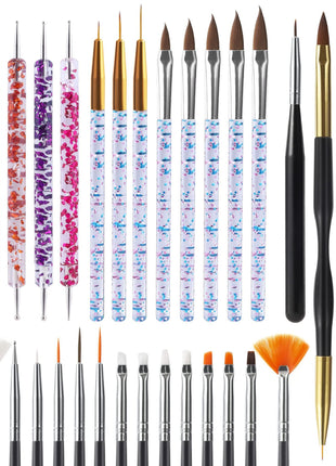 Artdone 31pcs Nail Art Brushes, Nail Art Tool Set, Dotting Tools, Dust Brush,Striping Brushes for Long Lines, Drawing Pen For Gel Polish Design supply