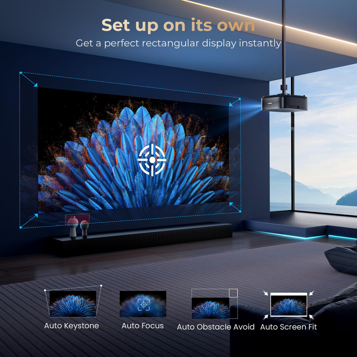 [1000 ANSI & Audio by DBX-TV] Alvar Projector with WiFi 6 and Bluetooth, 30W Speakers, NetfIix Certified & DoIby Audio Outdoor Proyector, Auto Focus Native 1080P Smart Projector, Black