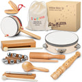 Stoie's Wooden Toddler Musical Instruments with Drum, Hand Bells, Flute, Maracas, Castanet, Tamburine, for Babies and Kids, Eco Friendly Montessori Educational Toy