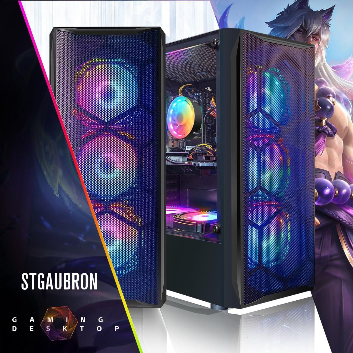 STGAubron Gaming PC Desktop Computer, Intel Core i7 up to 3.9 GHz, Radeon RX 580 8G, 16G RAM, 512G SSD, WiFi, Bluetooth 5.0, RGB Fan x6, Windows 10 Home
