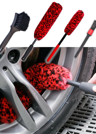 Professional 4 Pack Long Handle Wheel Brush Kit for Cleaning Wheel and Tire- 2X Soft Wheel Cleaning Brush, Detailing Brush and Stiff Tire Brush, Bendable& Durable Wheel Rim Cleaner Brush Set