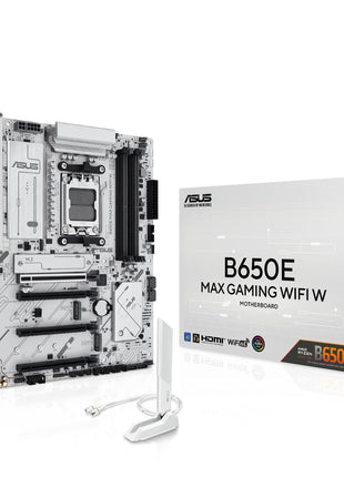 ASUS B650E MAX Gaming WiFi W – AMD B650 AM5 ATX Motherboard, White PCB, DDR5, PCIe 5.0, 3X M.2, Wi-Fi 6E, 2.5Gb LAN, USB 10Gbps Type-C, DisplayPort, HDMITM, BIOS FlashbackTM, Aura Sync, Advanced AI PC