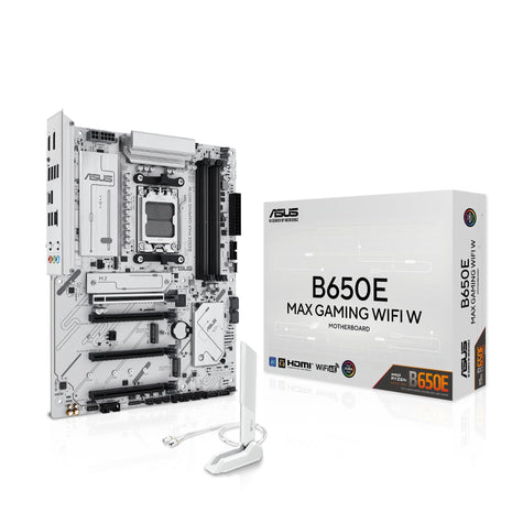 ASUS B650E MAX Gaming WiFi W – AMD B650 AM5 ATX Motherboard, White PCB, DDR5, PCIe 5.0, 3X M.2, Wi-Fi 6E, 2.5Gb LAN, USB 10Gbps Type-C, DisplayPort, HDMITM, BIOS FlashbackTM, Aura Sync, Advanced AI PC