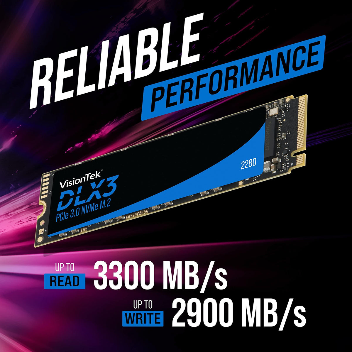 VisionTek 2280 DLX3 M.2 SSD - 512GB - PCIe Gen 3.0 x4 NVMe - 3300MB/s Read, 2900MB/s Write – Laptops, Gaming PCs, Compatible Consoles