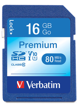 Verbatim 16GB Premium SDHC Memory Card, UHS-I V10 U1 Class 10, Blue