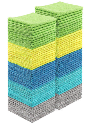 HOMEXCEL Microfiber Cleaning Cloths, 100 Pack Microfiber Towels for Cars, Lint & Scratch-Free Bulk Cleaning Rags for House, Kitchen, Car and Shop, Multicolor Absorbent Cleaning Towels 11.5 x 11.5 inch