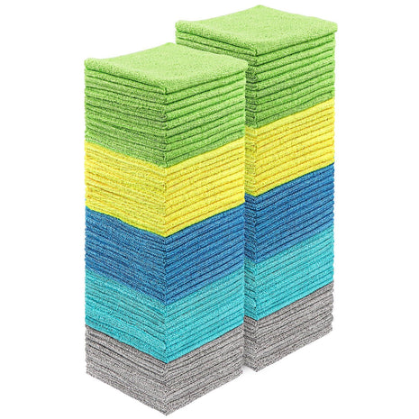 HOMEXCEL Microfiber Cleaning Cloths, 100 Pack Microfiber Towels for Cars, Lint & Scratch-Free Bulk Cleaning Rags for House, Kitchen, Car and Shop, Multicolor Absorbent Cleaning Towels 11.5 x 11.5 inch