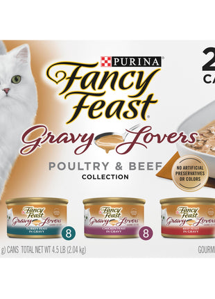 Purina Fancy Feast Gravy Lovers Poultry and Beef Grilled Gourmet Wet Cat Food Variety Pack - (Pack of 24) 3 oz. Cans