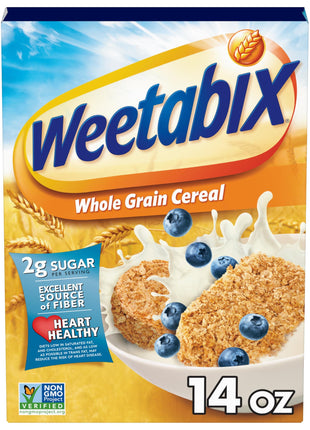 Weetabix Biscuits Whole Grain Cereal, Lightly Sweet Whole Grain Wheat Biscuits, Delicious as Part of Breakfasts or Snacks, 14 OZ Box