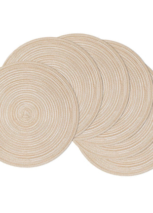 SHACOS 15 inch Round Braided Placemats Set of 6 Non Slip Heat Resistant Cotton Polyester Table Mats Washable Place Mats for Kitchen Dining Party Table Decor (Beige, 6)