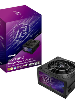 ASRock Phantom Gaming PG-750G ATX 3.1 750W Power Supply Fully Modular Individual Braided Pattern PCle 5.1 10 Years Warranty Enthusiast Gamers 80 Plus Gold Cybenetics Platinum 12V-2x6 Cable