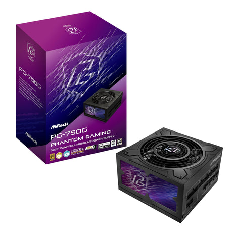 ASRock Phantom Gaming PG-750G ATX 3.1 750W Power Supply Fully Modular Individual Braided Pattern PCle 5.1 10 Years Warranty Enthusiast Gamers 80 Plus Gold Cybenetics Platinum 12V-2x6 Cable