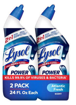 Lysol Toilet Bowl Cleaner, Max Strength Bathroom Cleaning Supplies, Toilet Bowl Cleaner Clinging Gel, Home Essential, Instant Stain Removal, Disinfecting and Deodorizing, Bleach Free, 24 oz (2 ct)