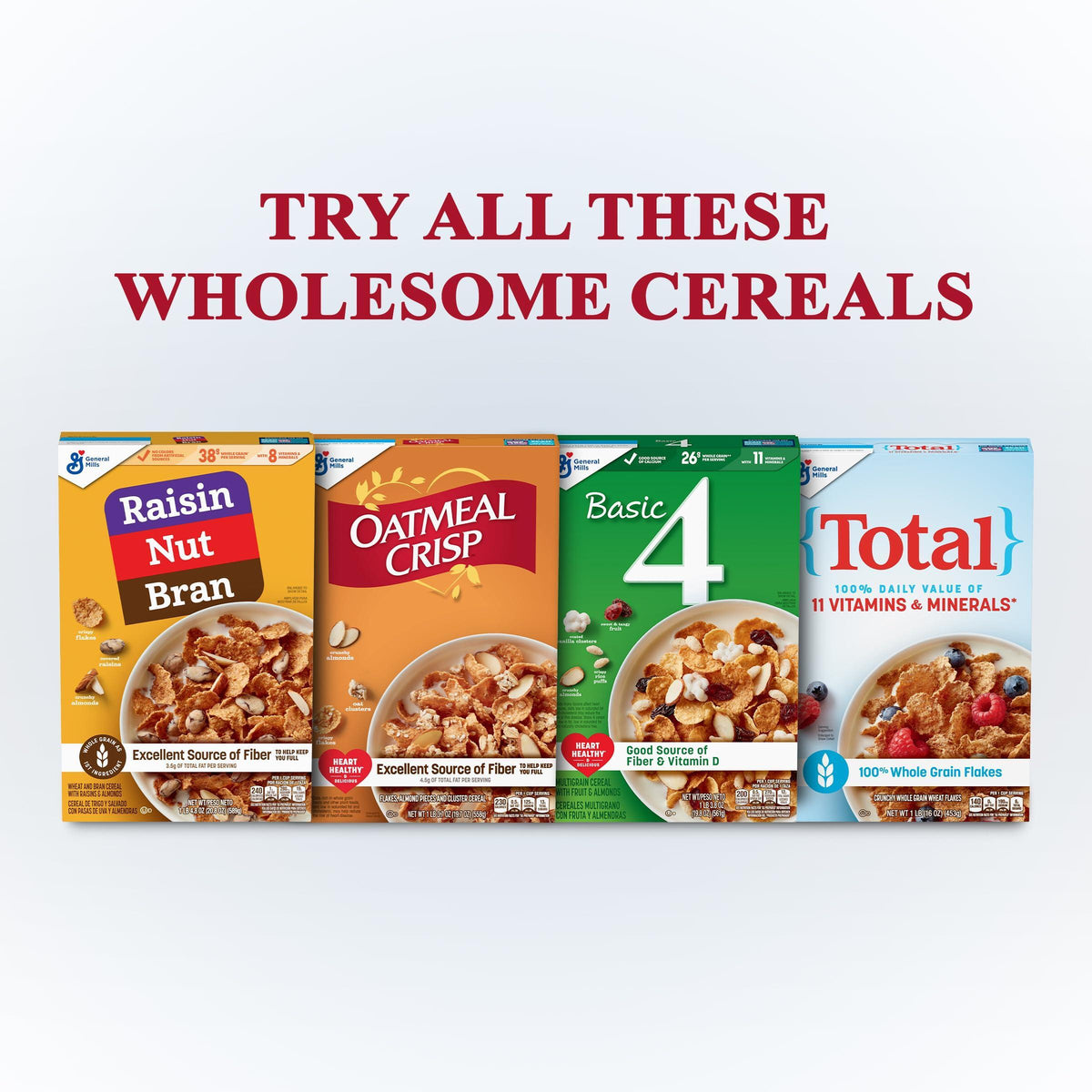 Total Breakfast Cereal, 100% Daily Value of 11 Vitamins and Minerals, Whole Grain Cereal, 16 oz