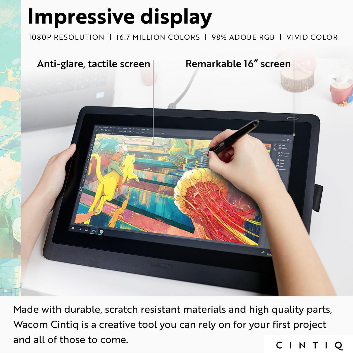 Wacom Cintiq 16 Drawing Tablet with Screen, 15.4" Full HD Display Graphic Arts Tablet Includes Pro Pen 2 w/ Tilt Response, Graphic Design Animation Display Pad for Mac, PC