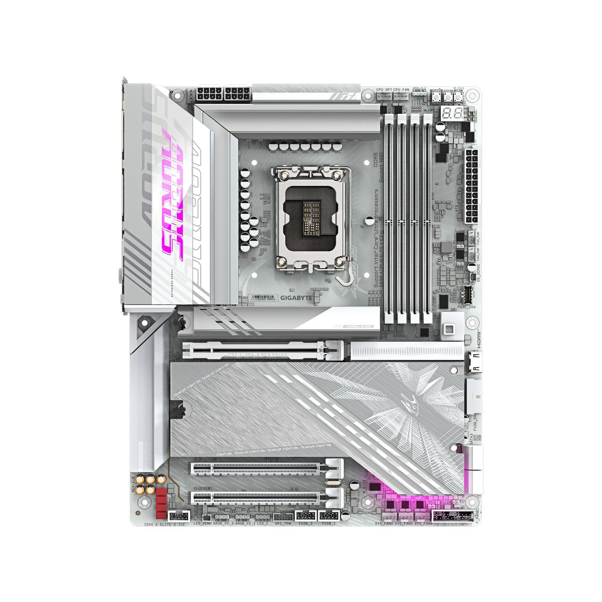 GIGABYTE Z890 AORUS Elite X ICE Intel Core Ultra (Series 2) LGA 1851 Motherboard, ATX, DDR5, 5X M.2, PCIe 5.0, Thunderbolt 4, WIFI7, 2.5GbE LAN, EZ-Latch