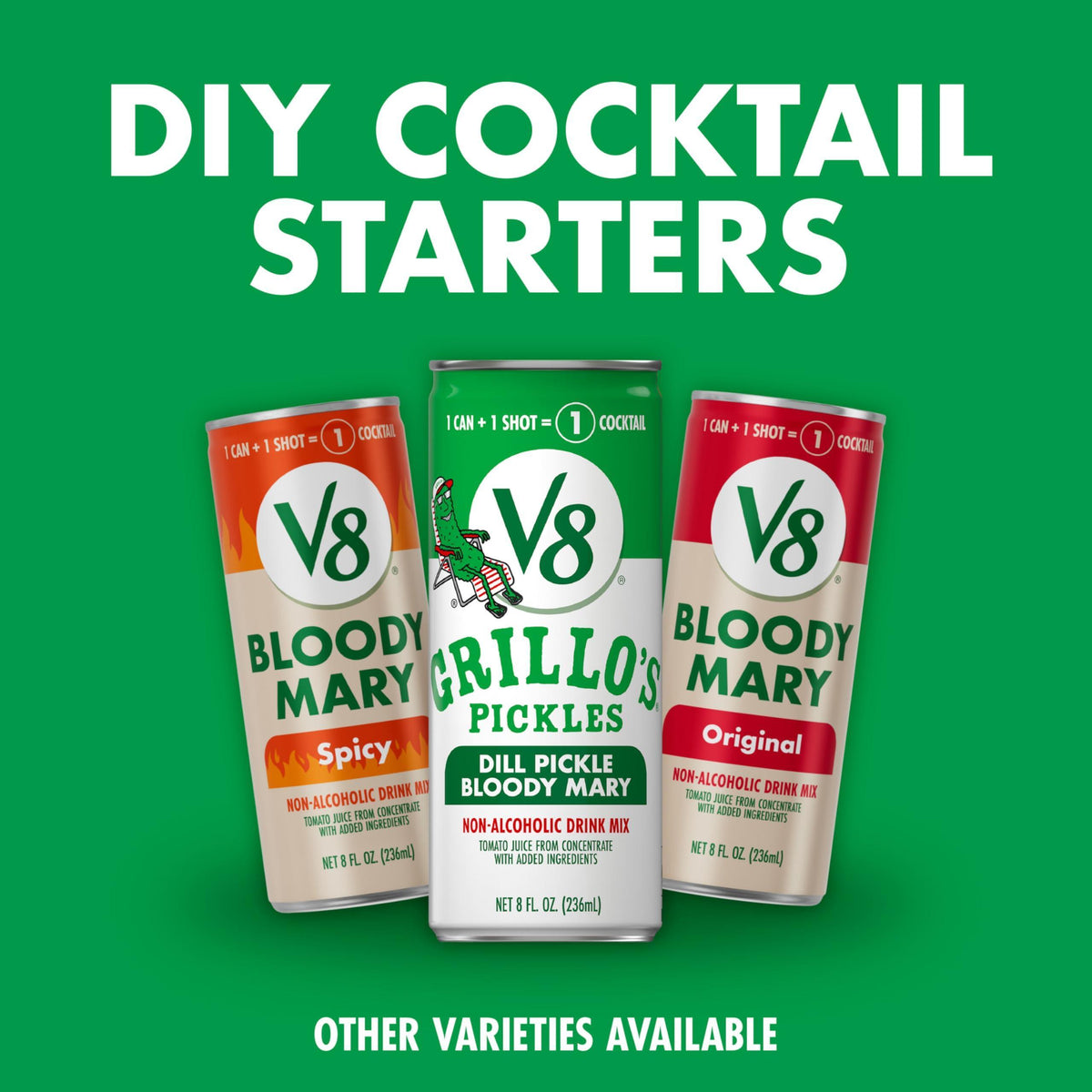 V8 Grillo's Pickles Dill Pickle Bloody Mary Mix, 8 fl oz Can (6 Pack)