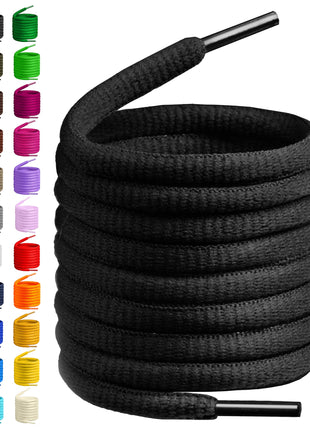 BIRCH's Oval Shoelaces 27 Colors Half Round 1/4 inch Shoe Laces 4 Different Lengths (45.5 inch (115cm) - L, Black)
