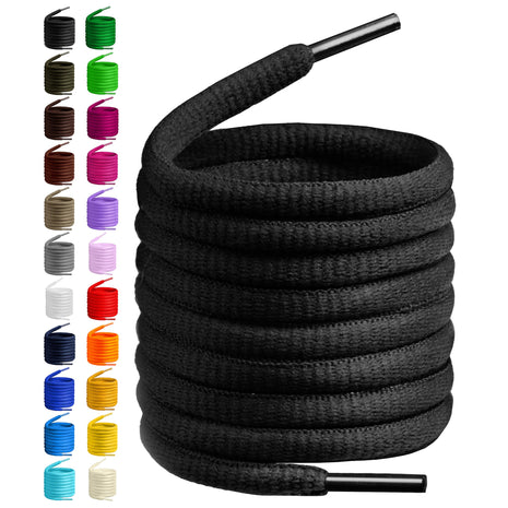 BIRCH's Oval Shoelaces 27 Colors Half Round 1/4 inch Shoe Laces 4 Different Lengths (45.5 inch (115cm) - L, Black)