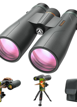 15x56 UHD Binoculars for Adults High Powered with Phone Adapter and Tripod, Super Powerful BAK4 Prism Waterproof Binoculars for Hunting Stargazing Bird Watching Hiking Safari Travel Sports