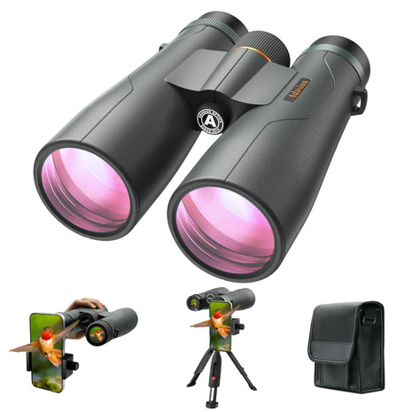 15x56 UHD Binoculars for Adults High Powered with Phone Adapter and Tripod, Super Powerful BAK4 Prism Waterproof Binoculars for Hunting Stargazing Bird Watching Hiking Safari Travel Sports